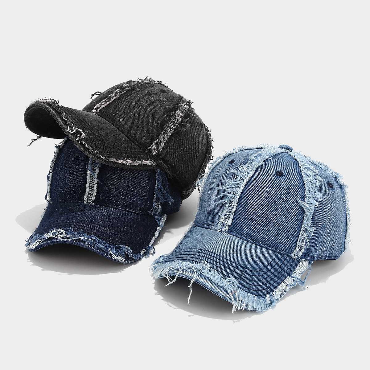 Denim Frayed Soft Top Baseball Cap for Women Slimming Vintage Fashion Duckbill Cap for Men Couple Sun Hat H251020