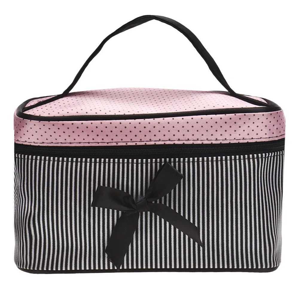 Women Travel Bow Stripe Make Up Bags Girl Cosmetic Bag Makeup Beauty Bra Wash Organizer Toiletry Pouch Storage Kit Bath CaseW251021