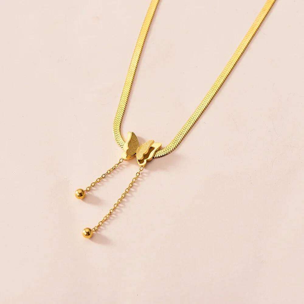 Vintage Butterfly Necklace Golden Stainless Steel Blade Snake Chains Aesthetic Charms Choker Women Jewelry Gift To Mujer