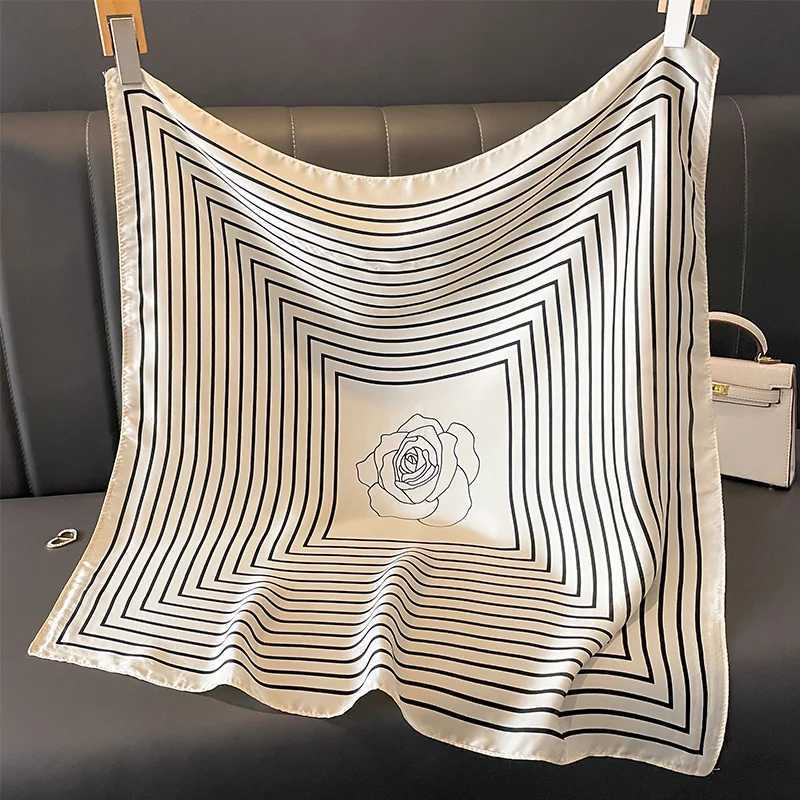 Latest Design lady Silk Satin Scarf Women Handkerchief stripe Printed Female Square Head Bandana Small Neck Muffler Hijab W251021