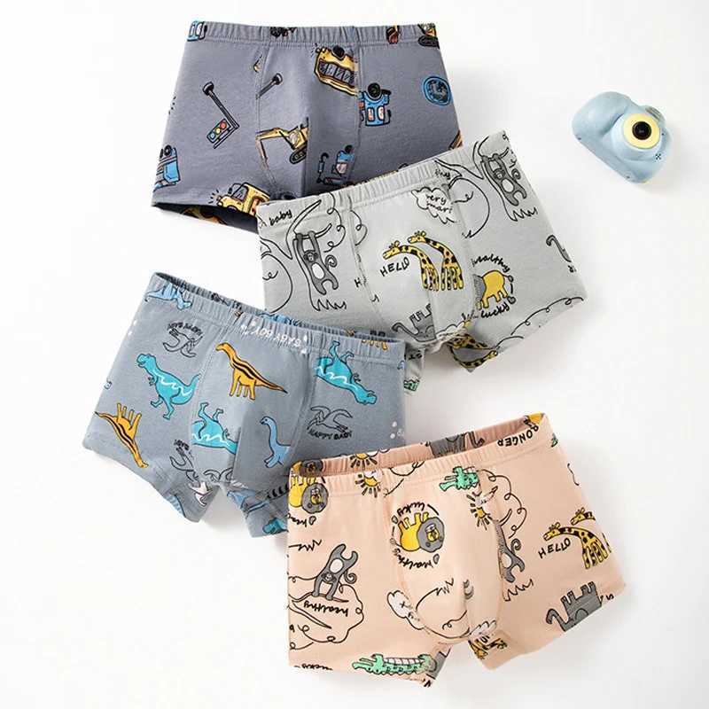 4pcs Cotton Boys Boxer Brief Cool Excavator Pattern Kids Boxers Breathable Childrens Underwear Baby Bottom Panty Student Panties J251021