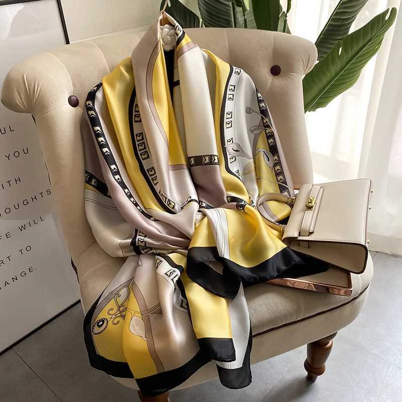 18090cm Large Silk Satin Scarf Hijab Women Print Spring New Shawl Wrap Female Hand Foulard Pashmina Travel Echarpe 2022 NEW W251021