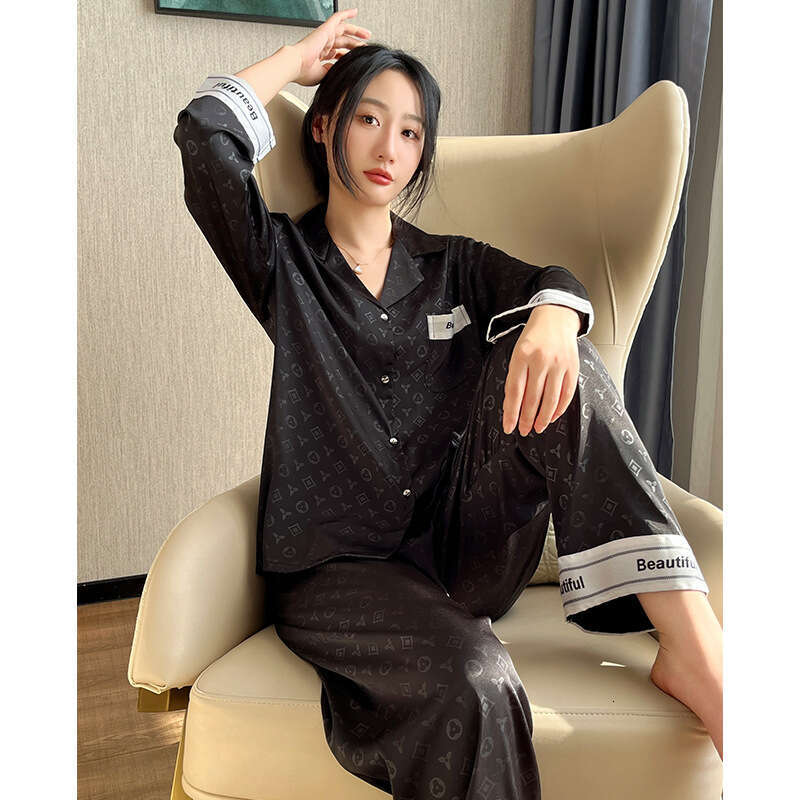 Jacquard Floral Light Luxury Women's Pajamas Spring and Autumn Ice Silk Long Sleeve Comfortable Homewear Set