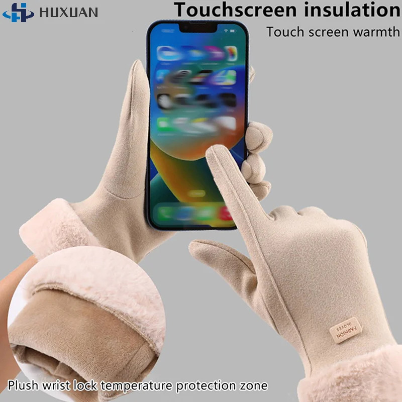 ZYDD02Women Warm Gloves Autumn Winter Touchscreen Gloves With Furry Cuff For Outdoor Activities Cycling Driving Sports Gloves 251020