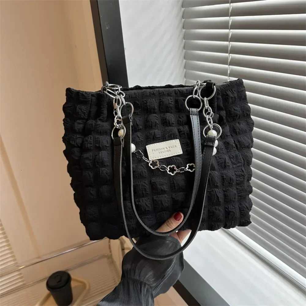 Fashion Plaid Womens Beaded Chain Shoulder Bags Soft Fabric Commuter Female Handbags Purse 2025 Large Capacity Ladies Tote BagXJ251021