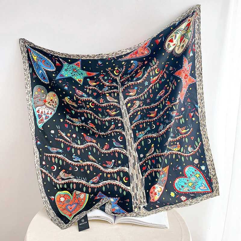 9090CM Fashion Twill Large Square Scarf Silk Feeling Dazzling Tree Print Neck Scarves For Wen Shawls And Wraps AccoryW251021