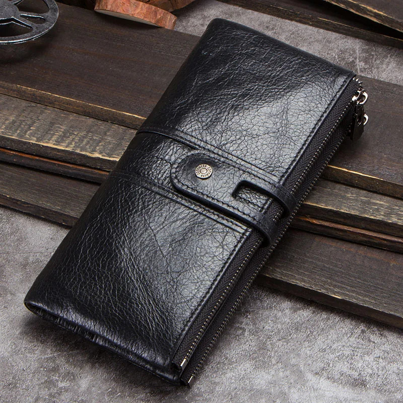 CONTACTS Men Clutch Wallet Genuine Leather Long Wallet Hasp Card Holder Vintage Male Zipper Coin Purse Money Bag Portemonnee 251013