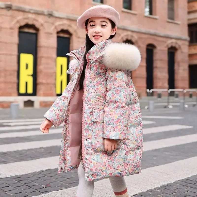 Stylish Floral Winter Thickened Kids Down Jacket Thickened Cottonpadded Coat for Girls Tween Girls Warm Outdoor ClothingT251021