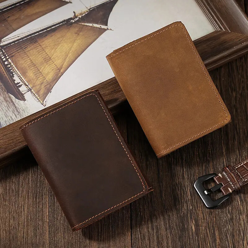 Vintage Crazy Horse Leather Credit Card Holder Wallet Mens Real Cowhide Slim ID VIP Business Cards Small Change Coins Purses 251013