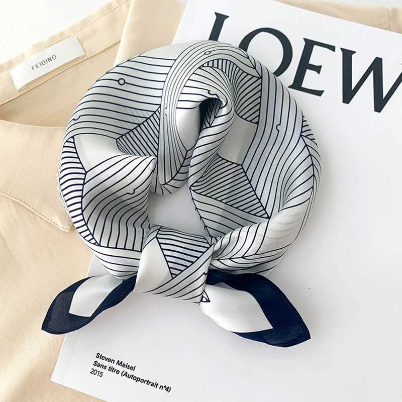 1pcs 70cm Striped Geetric Pattern Silk Scarf for Wen Imitation Silk Fresh and Versati wear Clothing Square ScarfW251021