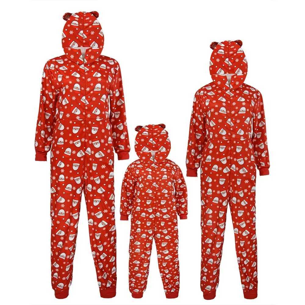 New Christmas Family Matching Pajamas Santa Print Hooded Zipper Jumpsuit Adults Kids Matching Clothes Onepiece Romper Xmas Look L25102175T3
