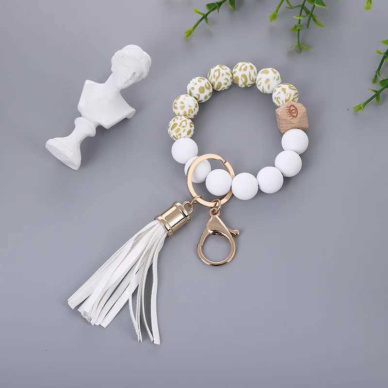 Colored Silicone Bead Bracelet PU Tassel Keychain Wristlet Bracelet Pendant Keychain Woman Man Jewelry Accessories Gifts W251021