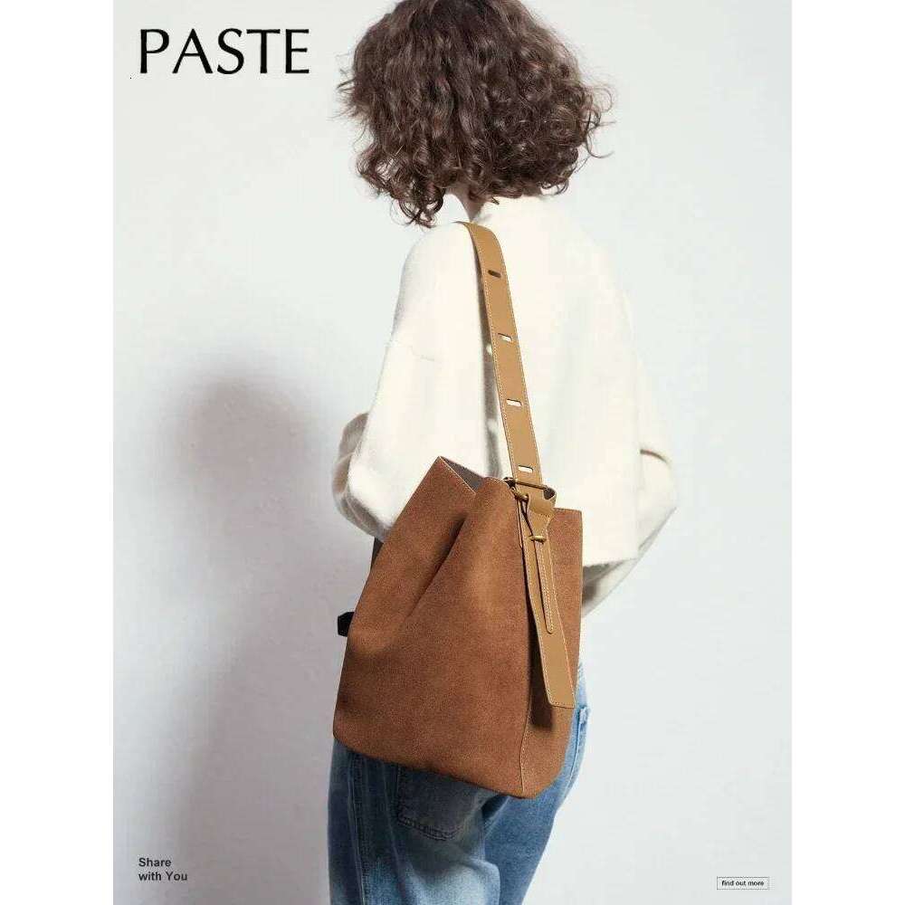 Vintage Style Multiple Outfits Bucket Park Tote Chamois Suede Leather Women Shoulder Bag Grey High Quality Adjustable Handbag 251021
