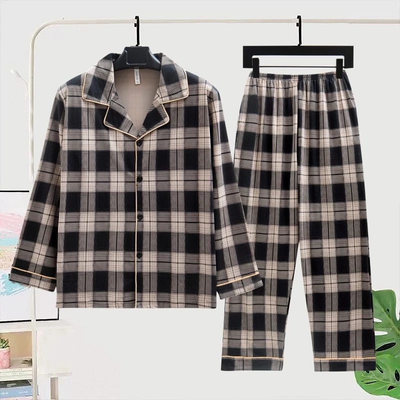 Vintage Fashion Plus Size Mens Sleepwear 2025 Autumn Winter Thick Warm Mens Pajamas Lapel Neck Cardigan TwoPiece Pajamas 251021