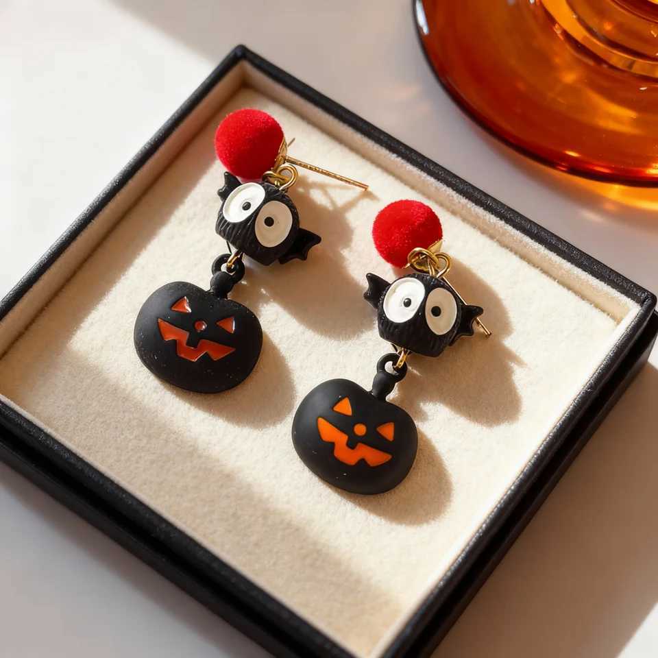 Halloween Big Eyes Flying Drop Earrings Cute Cartoon Black Resin Bat Pumpkin Earrings Jewelry Gifts For Women Men J251021