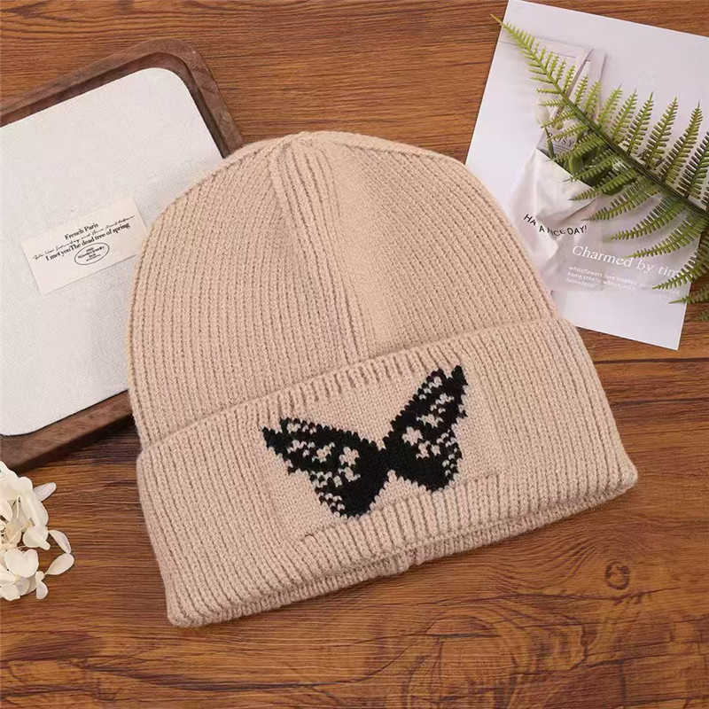 Autumn and Winter Knitted Hat Butterfly Jacquard Personality Fashion Outdoor Casual Warm Wool Pullover Hat H251020
