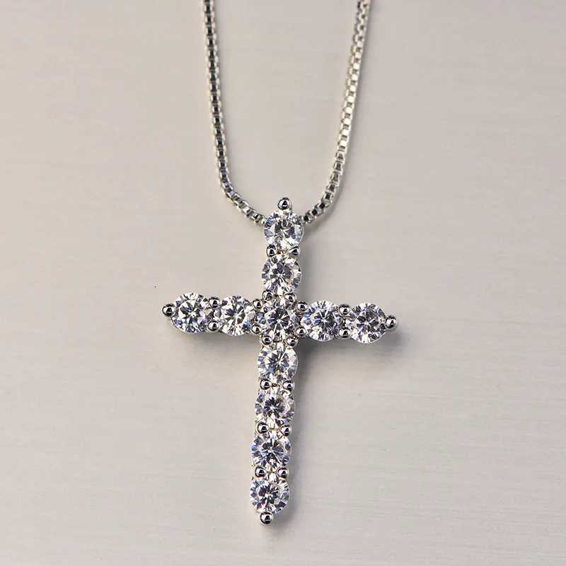 Hot Shiny crystal classic cross Pendant 925 Sterling Silver Necklace For Woman men 18 inch Box chain Fashion luxury Jewelry GiftXJ251018