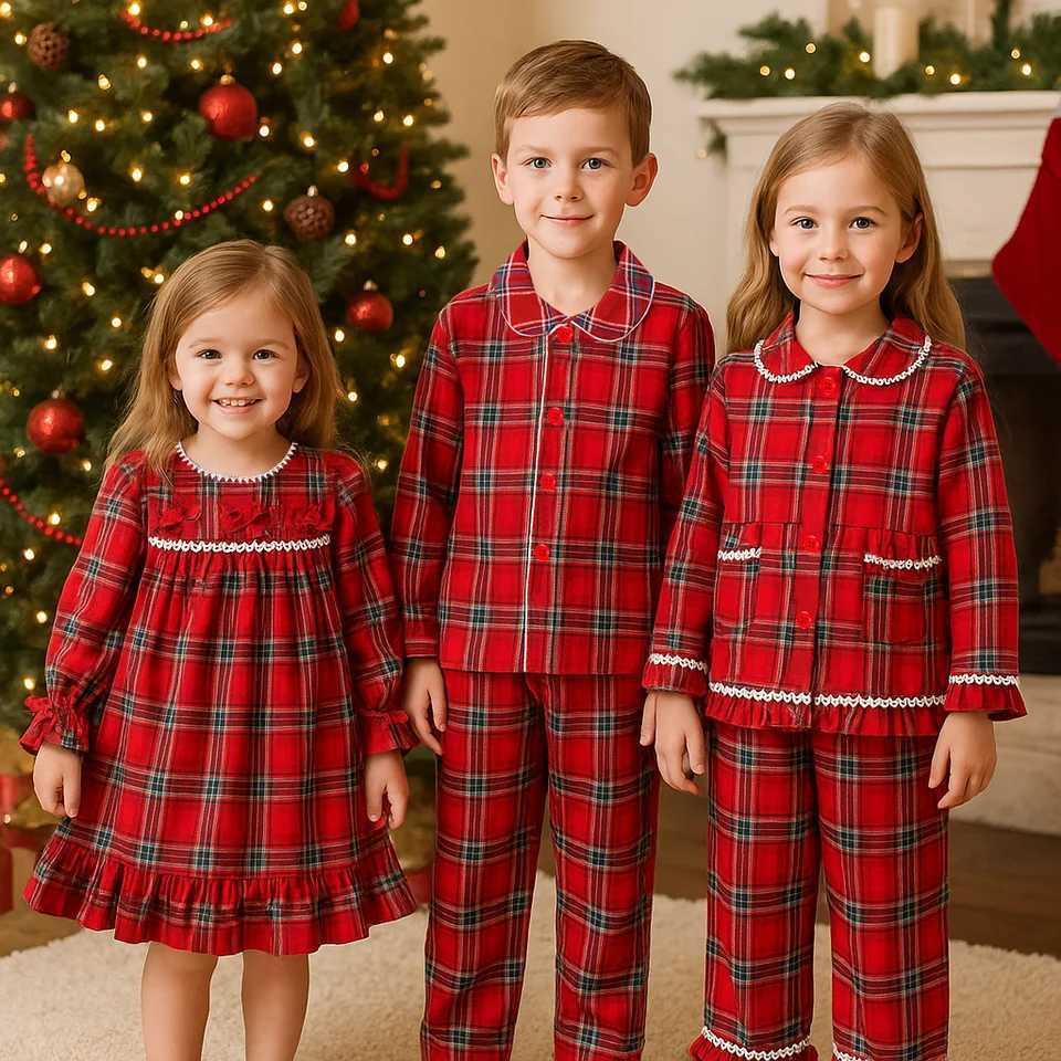 Kids Tales Pajamas Christmas Classic Costume Red Velvet Plaid Suit Family Match Toddler Boy Girl Dress Xmas Set Children Clothes L2510211TIW