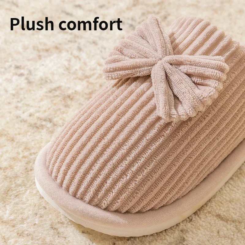 Fashionable Womens Bowknot Sippers Plush Warm Indoor House Shoes for Winter Home Lightweight and ComfortableSoft Warm Slippers 251021