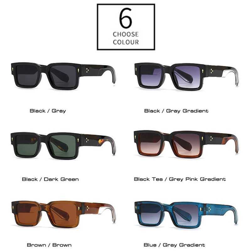 SOEI Ins Popular Fashion Square Rivets Men Sunglasses Vintage Punk Gradient Women Trending Dark Green Sun Glasses Shades UV400 J251114