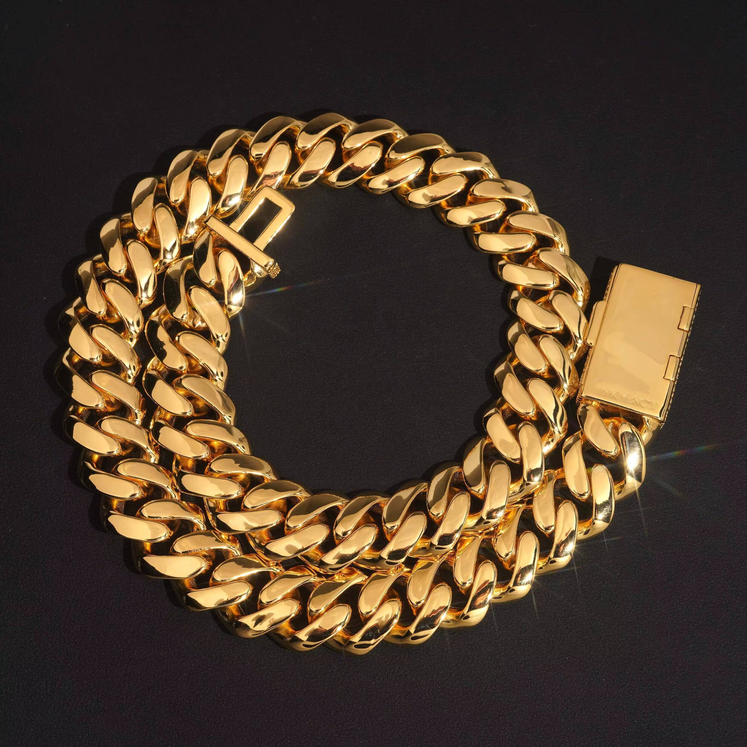 High Quality Bulk Wholesale Order 16MM Hand Made 999 Silver Cuban 18K Gold With Moissanite Clasp Lock