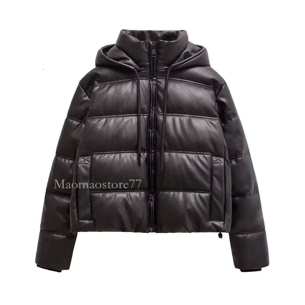 Zach Ailsa Women's Simple Faux Leather Hooded Warm Thick Cotton Clothing Autumn And Winter New Long Sleeved Jacket goose coat women