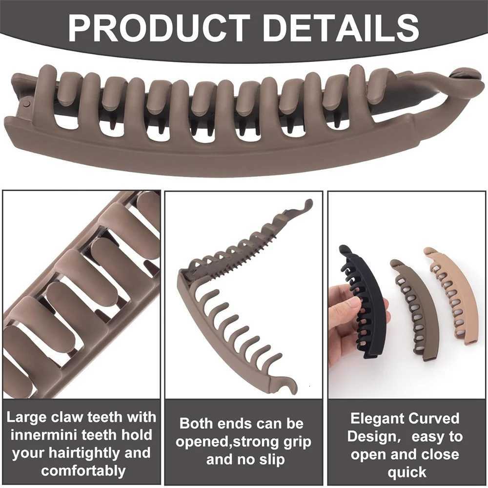 3Pcsset Large NonSlip Hair Clips Sturdy Frosted Solid Color Oval Ponytail Holders for Thick HairBanana ClipW254021