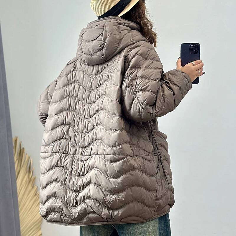 Schinteon Women 90% White Duck Down Jacket Casual Loose Over Size Autumn Winter Light Outwear With Hood Top Quality Coat 2025 coats designer women