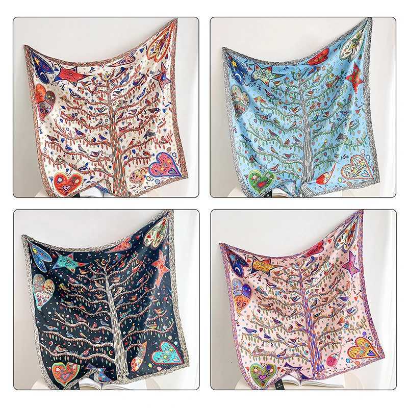 9090CM Fashion Twill Large Square Scarf Silk Feeling Dazzling Tree Print Neck Scarves For Wen Shawls And Wraps AccoryW251021