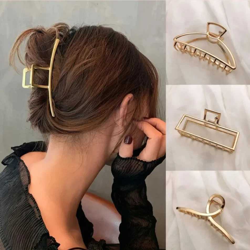 Gold Color Hollow Geometric Hair Clips Metal Hair Claw Cross Hairclip Headband Hairpin Hair Crab Women Hair Fashion AccessoriesW254021
