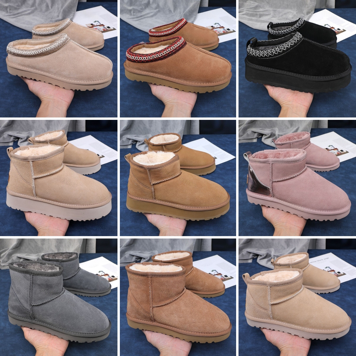 Tasman Slippers Tazz mustard seed Chestnut Sand Black Fur Slides Sheepskin Classic Ultra Mini Boots Platform Boot Winter Womens Slip-on Shoes Suede Upper Wool Fall
