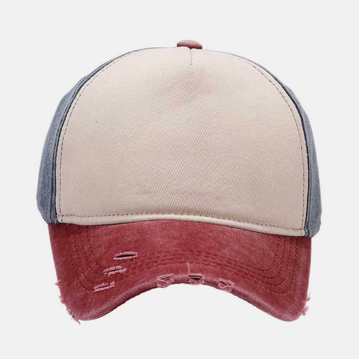 Distressed Baseball Cap for Men Golf Dad Hat Sunshade Adjustable Classic Colorblock Washed Cotton Duckbill Cap for Women H251020