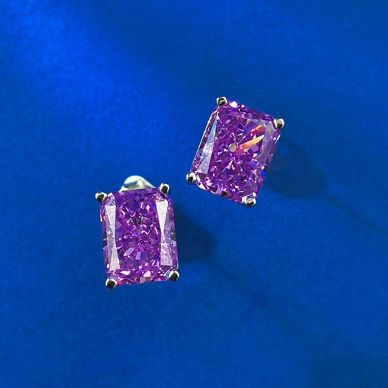 Chocuong Brand Sparkling Stud Earings Luxury Real 100% 925 Sterling Silver Radiant Shape White Lab Moissanite Diamond Gemstones Party Women Amethyst E