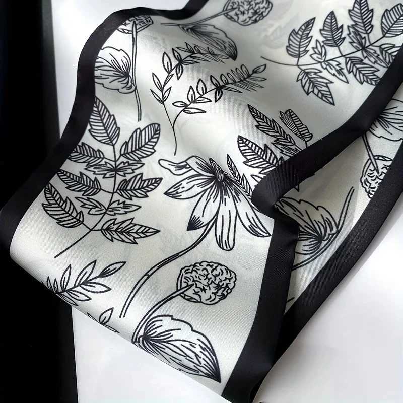 Double Sided Plant Print Scarf Luxury Brand Slender Neckerchief French Elegant Inelastic Neck Scarf Hairband W251021