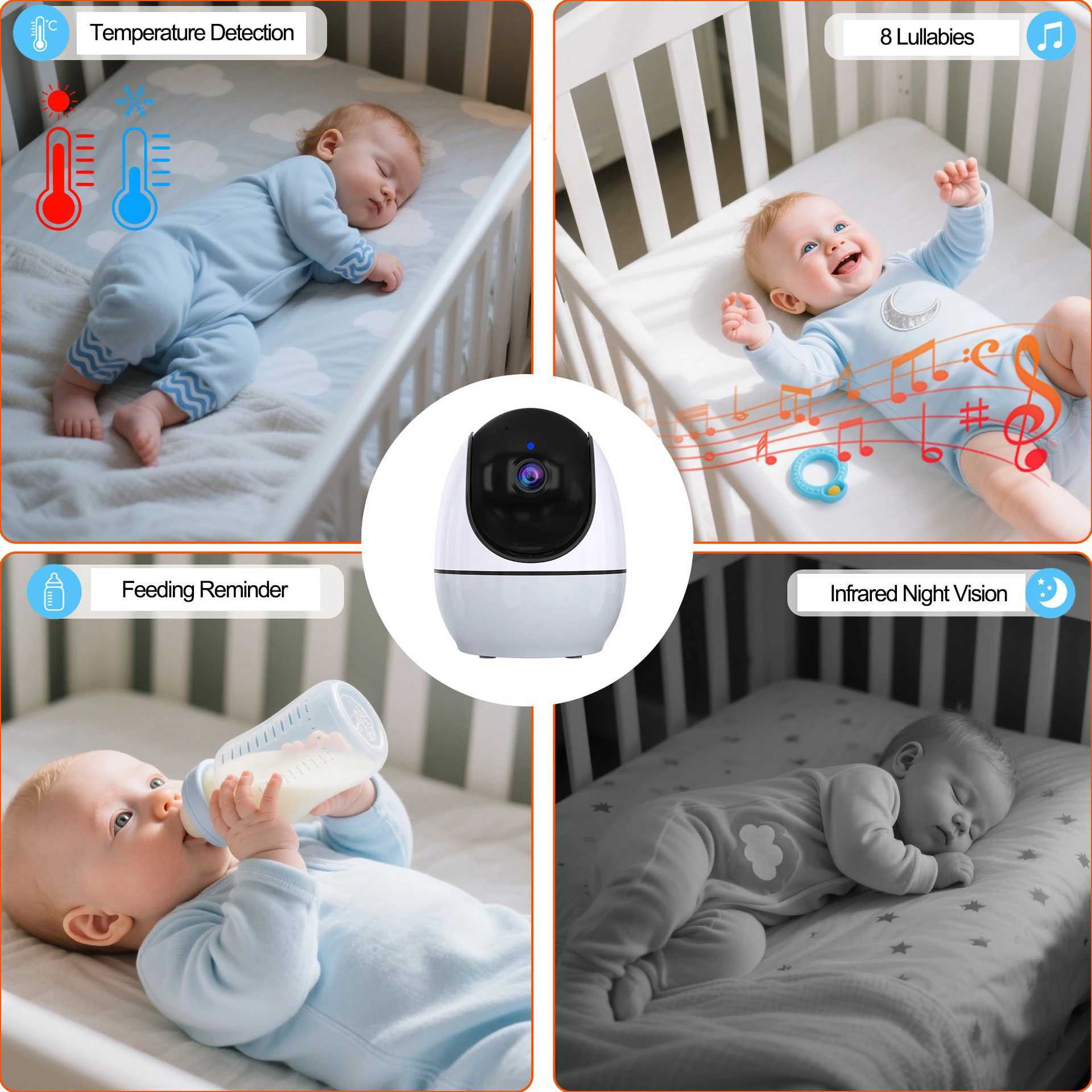 43Inch Baby Video Monitor with 4x Zoom Camera MotionSound Detection Soft Night Light Dual Control APP Wireless Monitor J251121