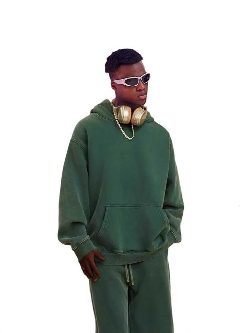 400G Fleece Lined Thick Oversize Loose Unisex Hoodie Vintage Washed Heavyweight Hooded Sweatshirt Streetwear Style New Arrival W251021