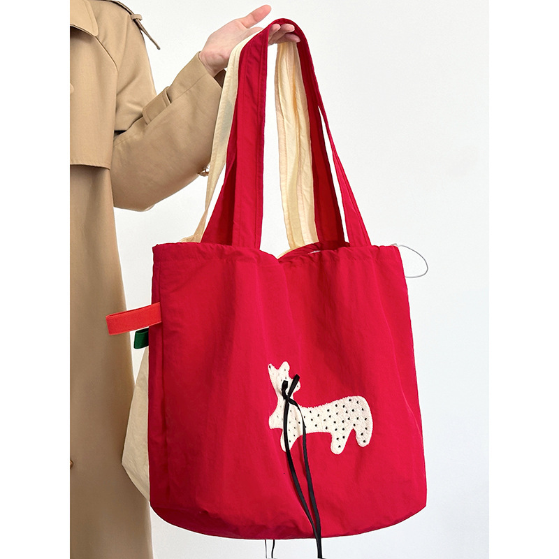 Fashion Designer Embroidered Nylon Shoulder Bag New Large Capacity Dog Embroidered Handbag Commuter Canvas Bag