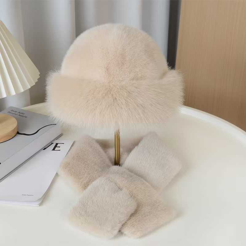 Hat Scarf Imitation Mink Fur Set Versatile Scarf Hat for Women Autumn Winter Cross Neck Warmer H251020