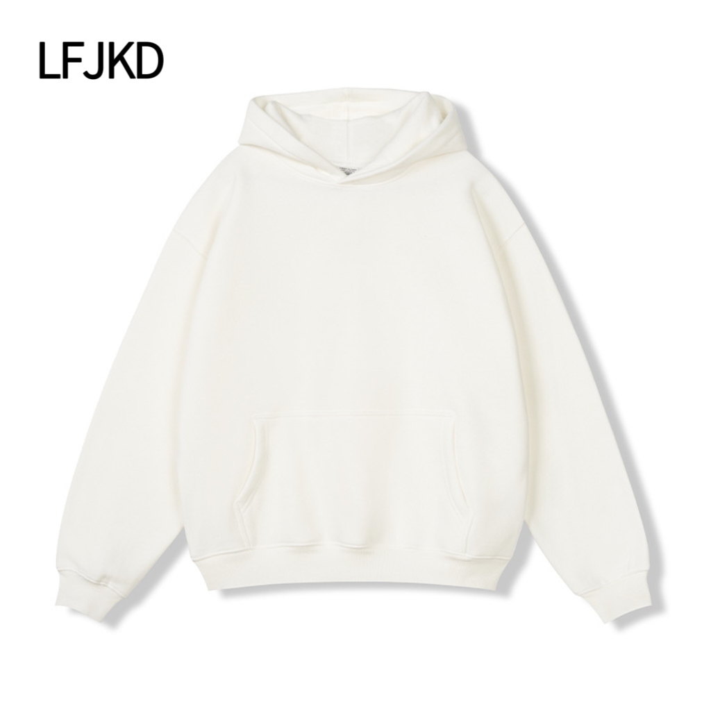 K2327 Unisex Hoodie White, Streetwear Couples Matching Sweatshirt Heavy Cotton