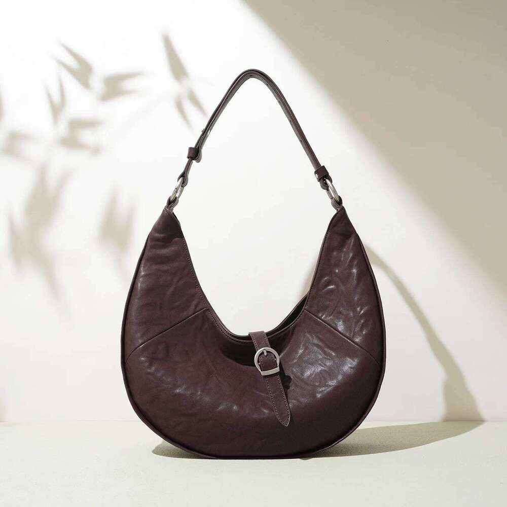 Genuine Leather Underarm New Vintage Pleated Crescent Head Layer Cowhide Fashion Women's One-Shoulder Crossbody Bag Suotong1021