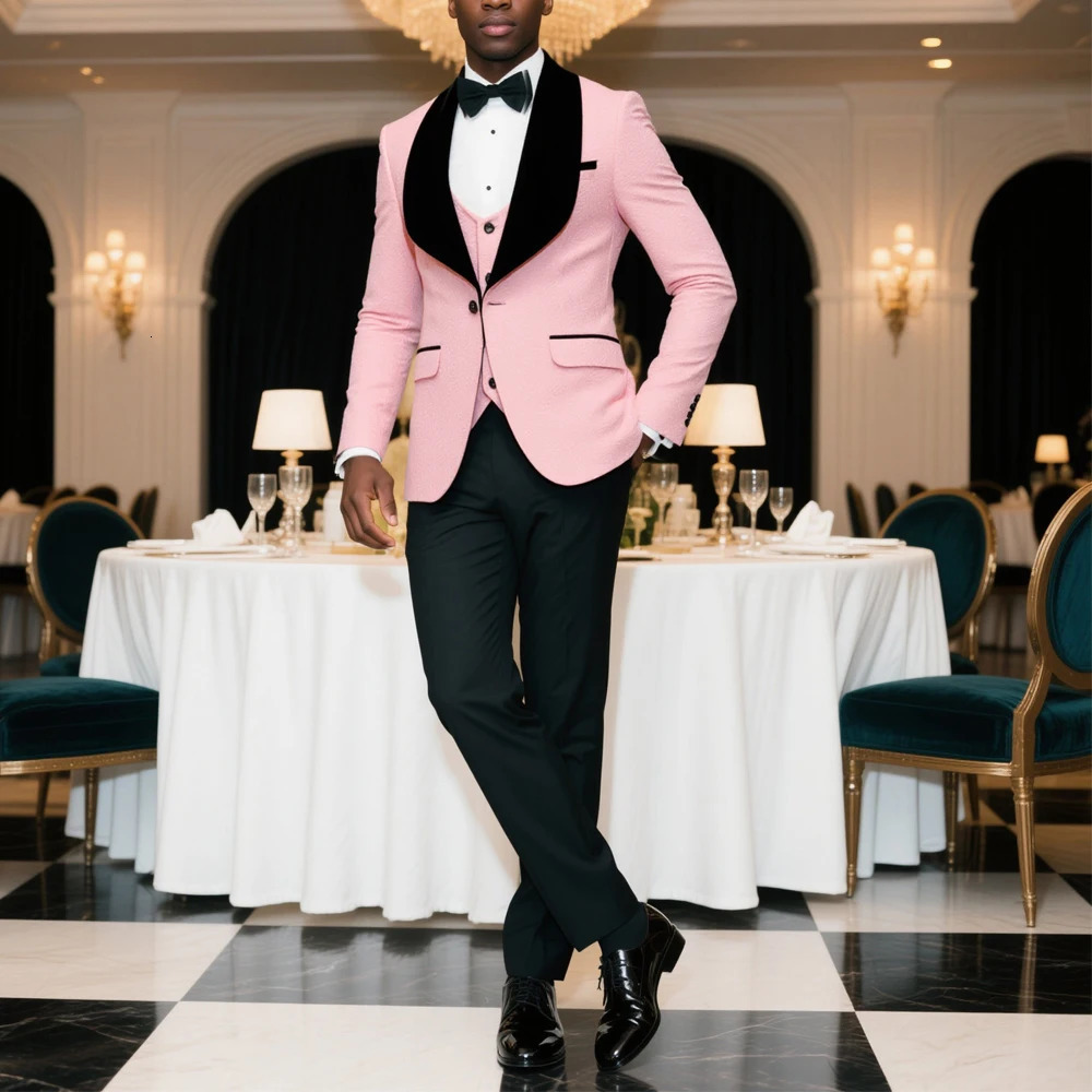 Mens 3 Piece Floral Tuxedo Jacquard Slim Suit Set Paisley Blazer Vest And Pants For Prom Wedding 251021