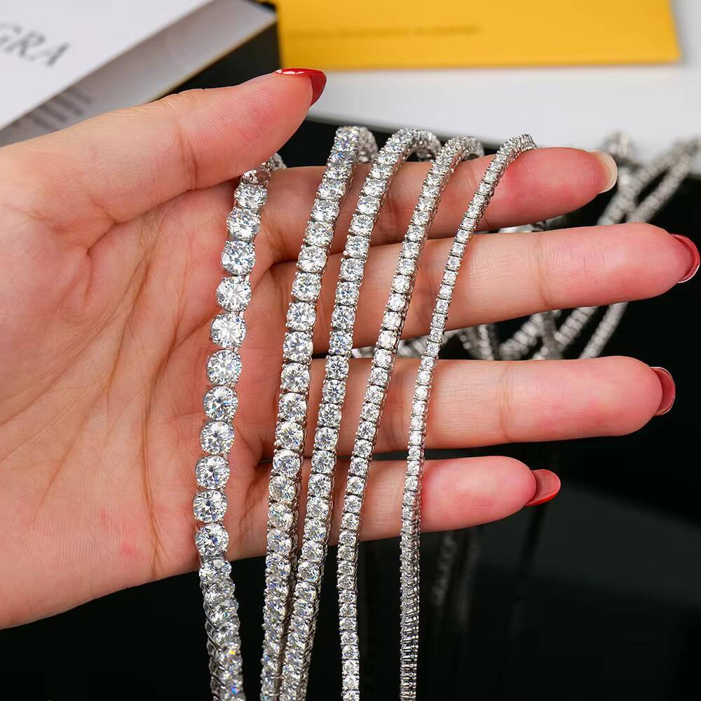 White Gold Silver Iced Out Moissanite Diamond Tennis Chain Necklace for Men Women 3mm Round Cut Moissanite 1618202224inch