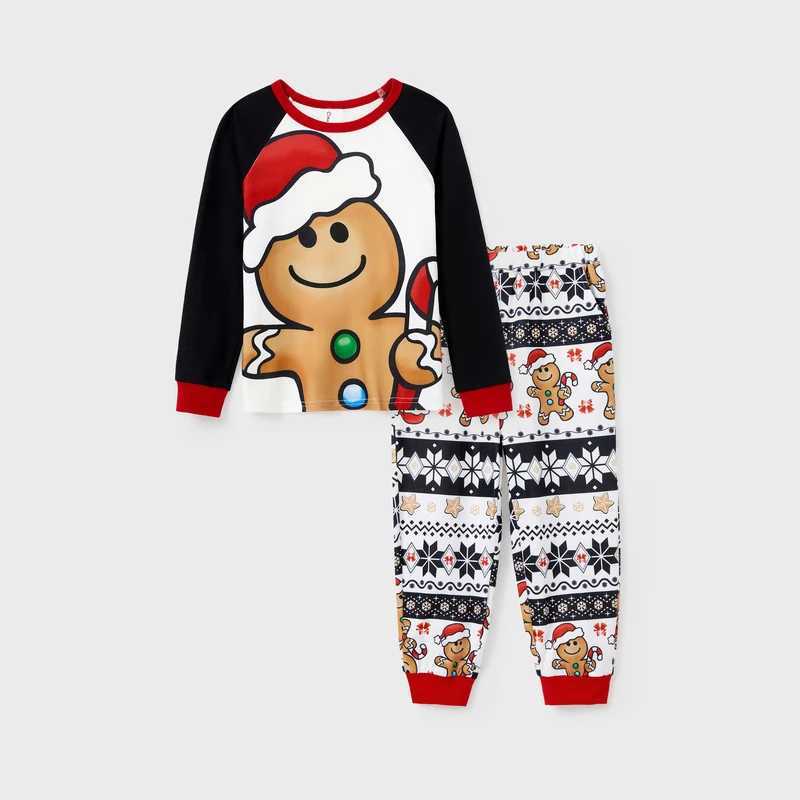 Christmas Family Matching Gingerbread Man Print Pajama Set With Drawstring Hood And Pockets L251021EQJG