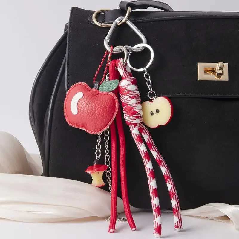 1 Piece Leather Apple Backpack Pendant DIY Decoration Creative Weaving Rope Fruit Keychain Bag Accessories W251021