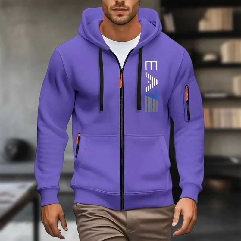 FallWinter Bestselling Casual Fashion Mens HighQualit Solid Color Zippered Sweatshirt Thick Long Sleeve Hooded W251021