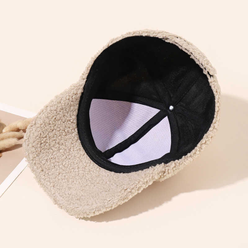 Autumn Winter Unisex Casual Warm Lamb Wool Baseball Cap Street Style Plush Solid Color Simple Duckbill Cap H251020