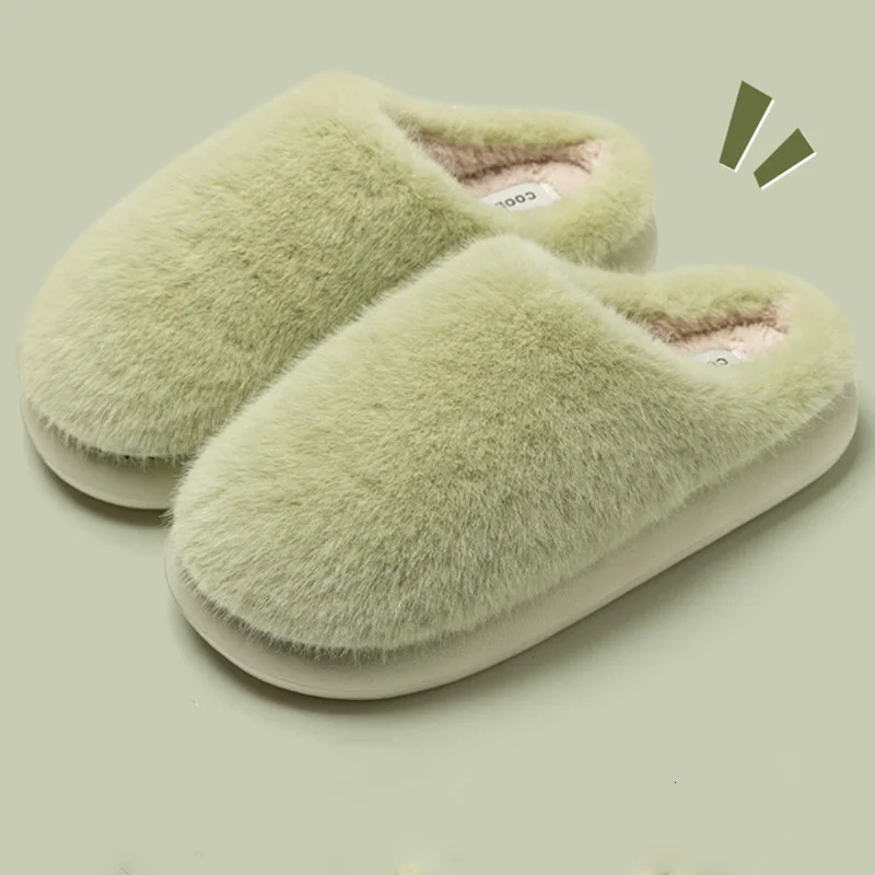 Winter Womens Faux Fur Warm SlippersPlush ToeCover SlipResistant Cotton House ShoesSoft Cozy Indoor Slides with Thick Sole 251021