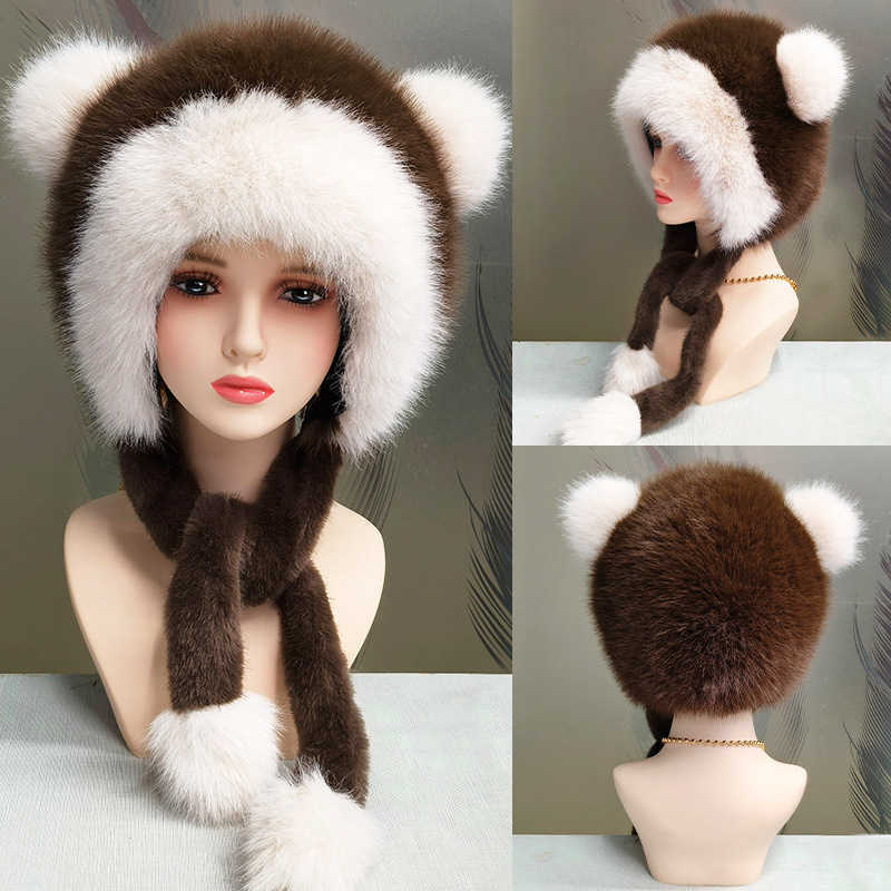 New Thickened Warm Cute Bear Ear Plush Hat with Fleece Lining Sweet Ear Protection Head Wrap Plush Coldproof Hat H251020