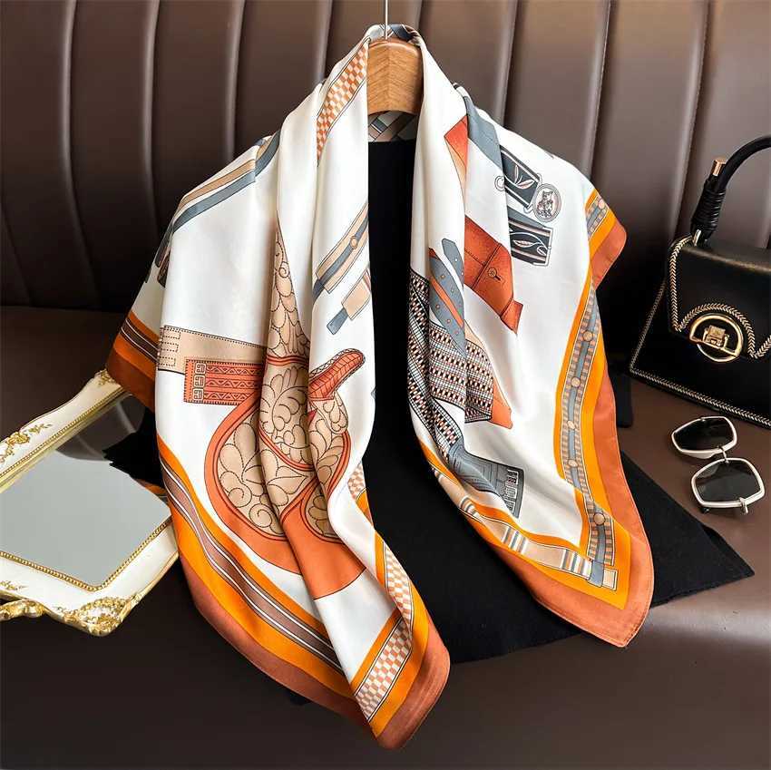 New 9090cm Fashion Square Scarves Wen Shawl Print Silk Satin Hijab Fa Bandana Luxury Brand Ladie Band Foard MuffrW251021