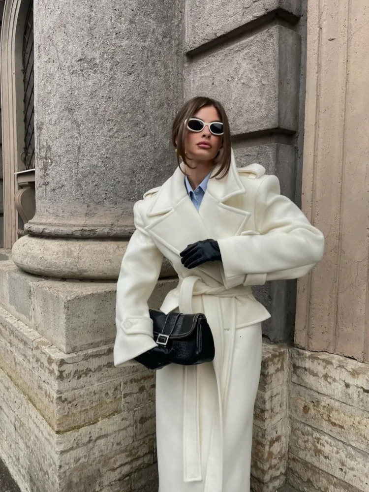 Womens Belt Long Trench Overcoats Chic Lapel Vnack Lace Up Sleeve Coats Casual Autumn Elegant Commute Outerwears 251021